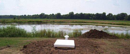 Installed Storm Shelter by a lake